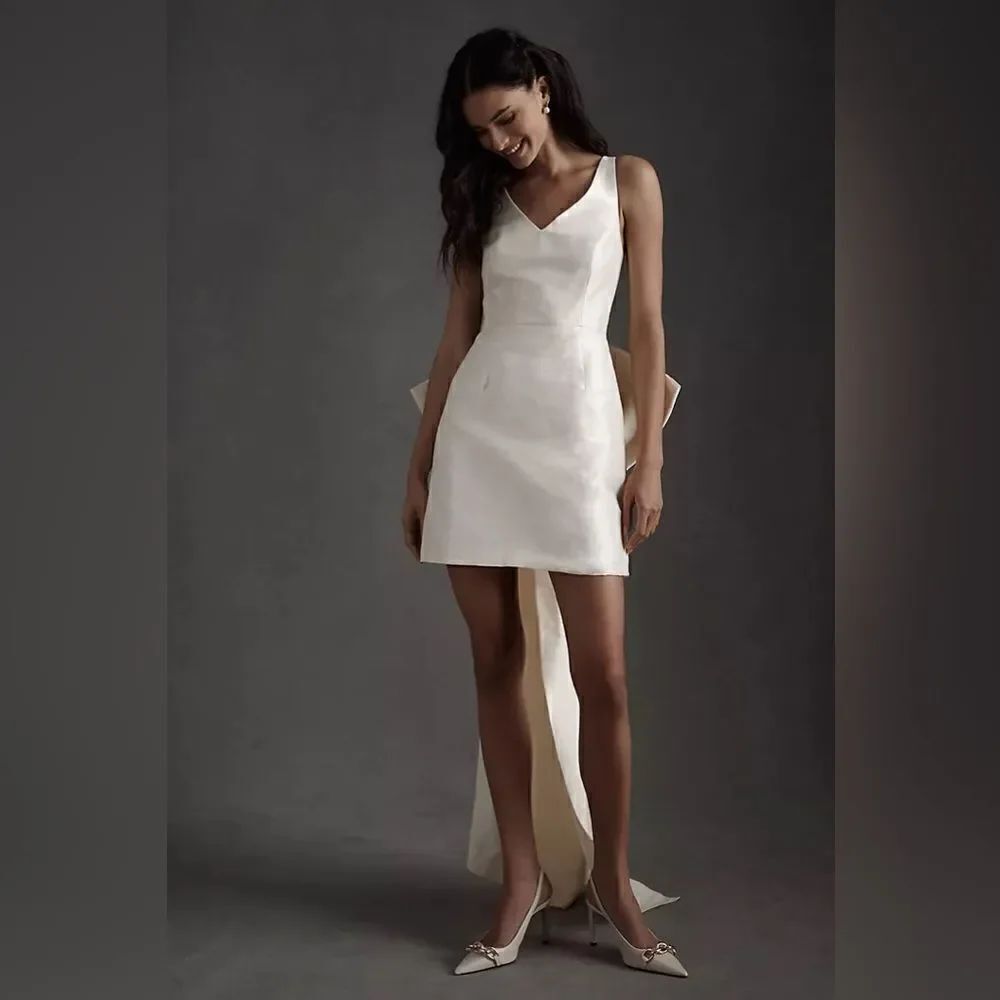 Sachin & Babi Archie V-Neck Back-Bow Mini Dress Ivory - Picture 4 of 4
